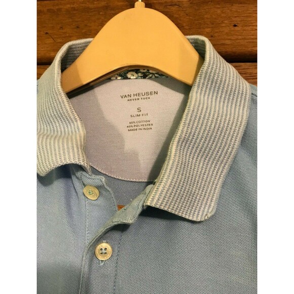Van Heusen Never Tuck Slim Fit Mens Polo Shirt Short Sleeve  Della Robbia Blue S - Picture 3 of 6